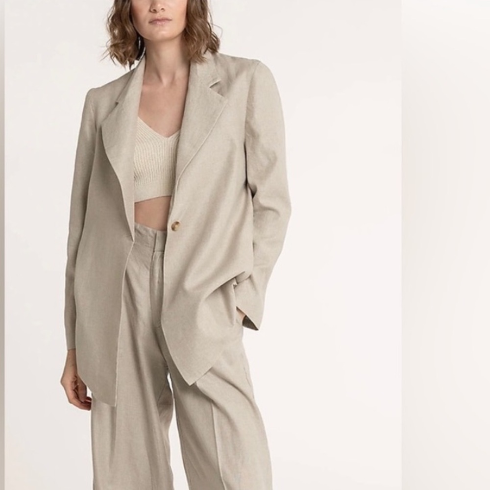LAUDE the Label Relaxed One Button Oversized Cream Tan Linen Blazer Large